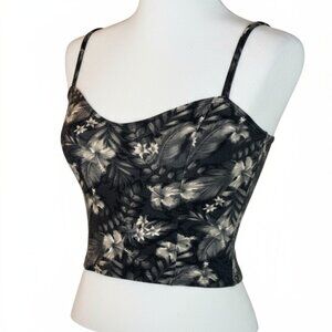 Hollister Black Floral Fitted Crop Top Size S – 90s Y2K Stretch Cotton Bustier S